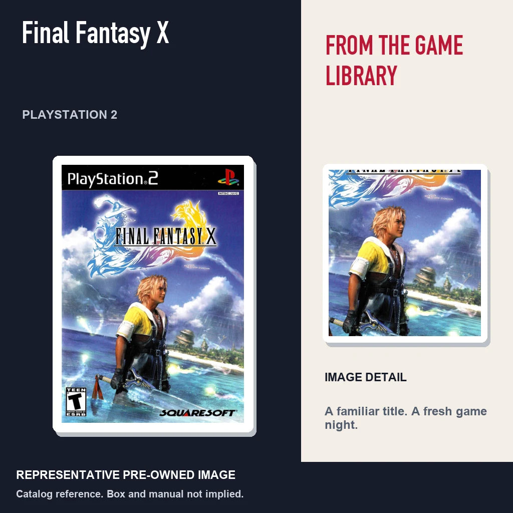 Representative pre-owned Final Fantasy X (PlayStation 2), editorial image and detail.