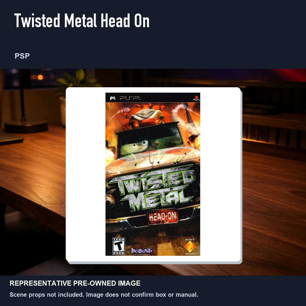 Representative pre-owned Twisted Metal Head On (PSP), product image in a styled desk scene.