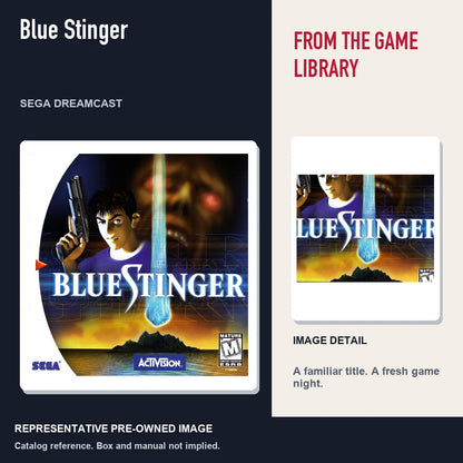 Representative pre-owned Blue Stinger (Sega Dreamcast), editorial image and detail.