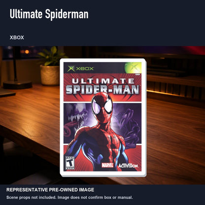 Representative pre-owned Ultimate Spiderman (Xbox), product image in a styled desk scene.