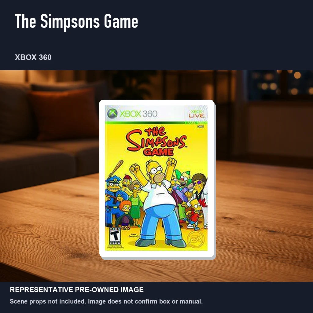 Representative pre-owned The Simpsons Game (Xbox 360), product image in a styled room scene.