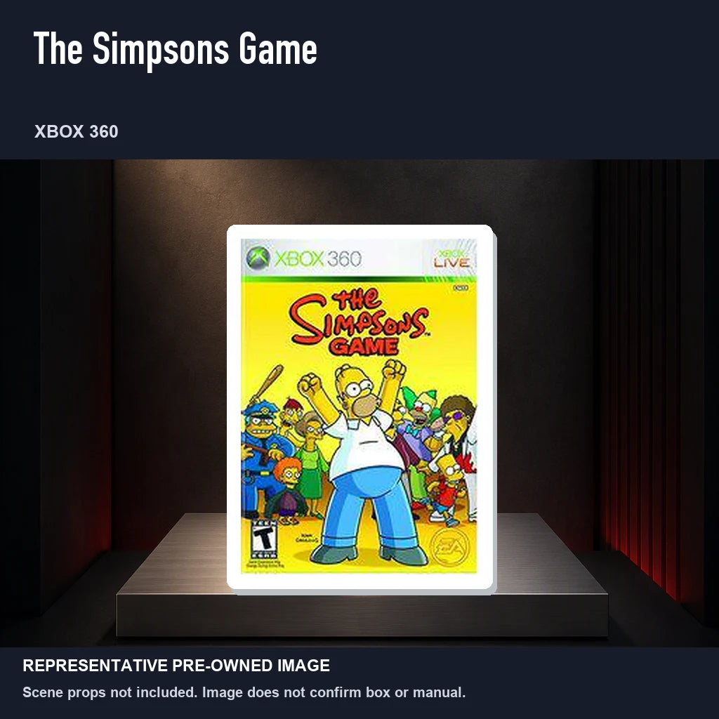 Representative pre-owned The Simpsons Game (Xbox 360), product image on a display panel.