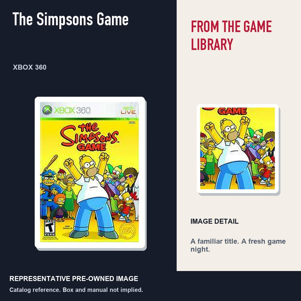 Representative pre-owned The Simpsons Game (Xbox 360), editorial image and detail.