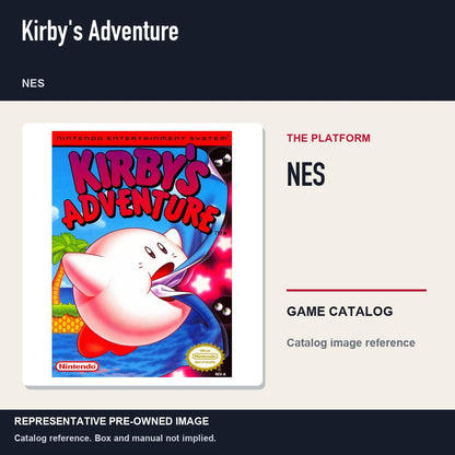 Representative pre-owned Kirby's Adventure (NES), platform product layout.