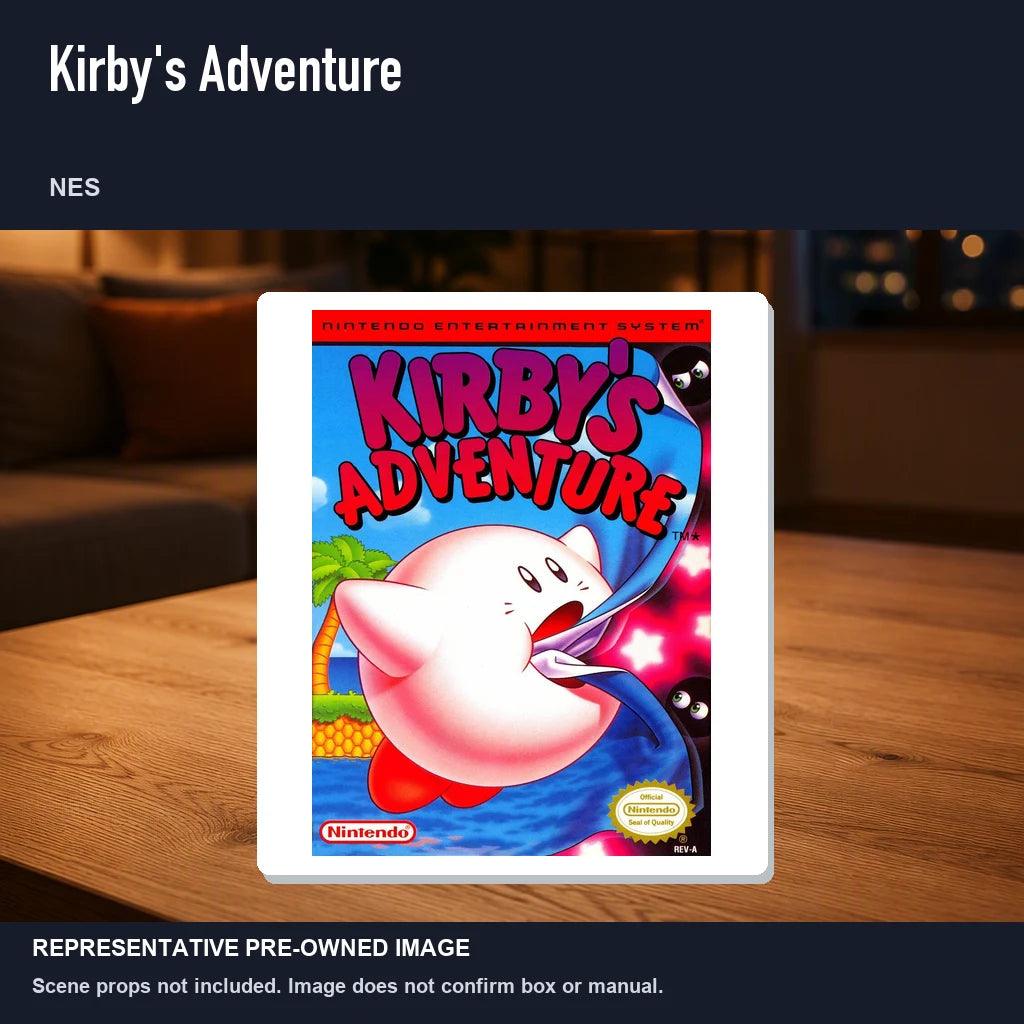 Representative pre-owned Kirby's Adventure (NES), product image in a styled room scene.