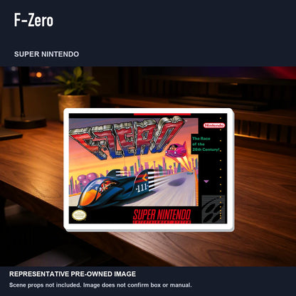 Representative pre-owned F-Zero (Super Nintendo), product image in a styled desk scene.