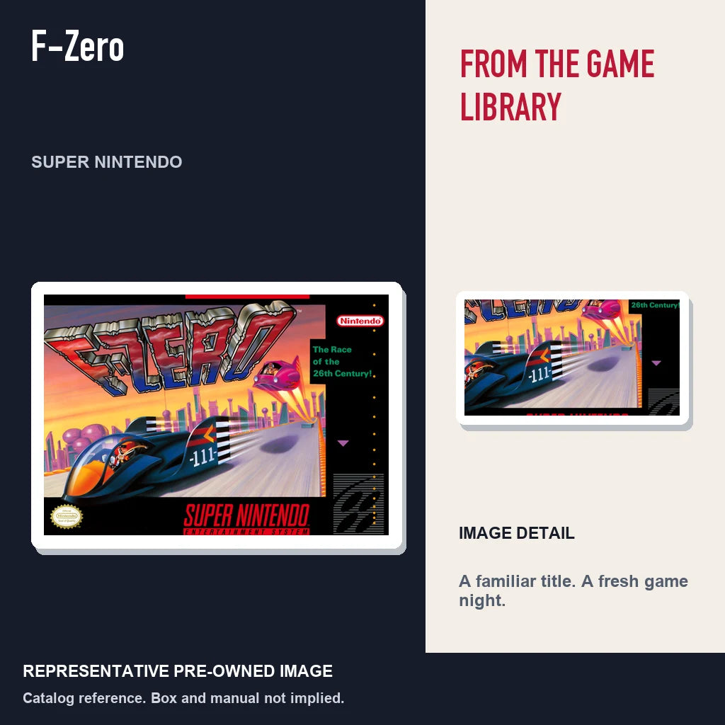 Representative pre-owned F-Zero (Super Nintendo), editorial image and detail.