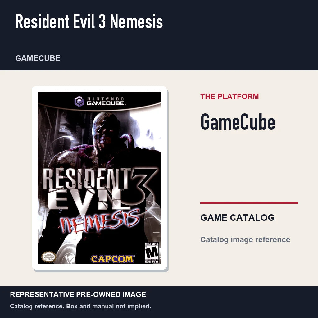 Representative pre-owned Resident Evil 3 Nemesis (GameCube), platform product layout.