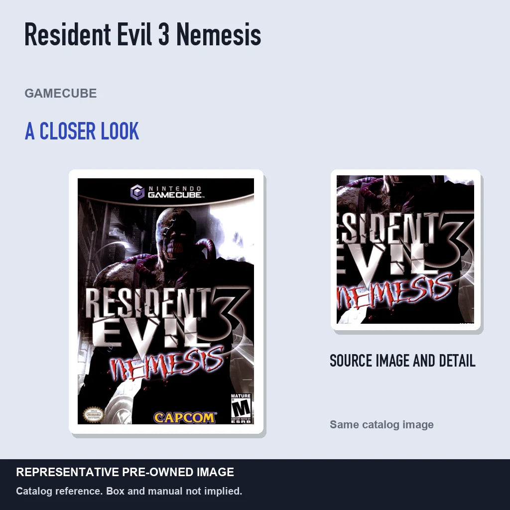 Representative pre-owned Resident Evil 3 Nemesis (GameCube), full image with detail inset.