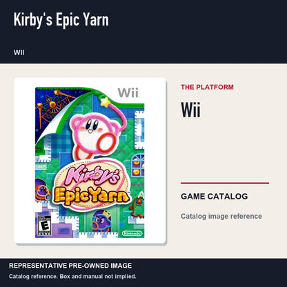 Representative pre-owned Kirby's Epic Yarn (Wii), platform product layout.