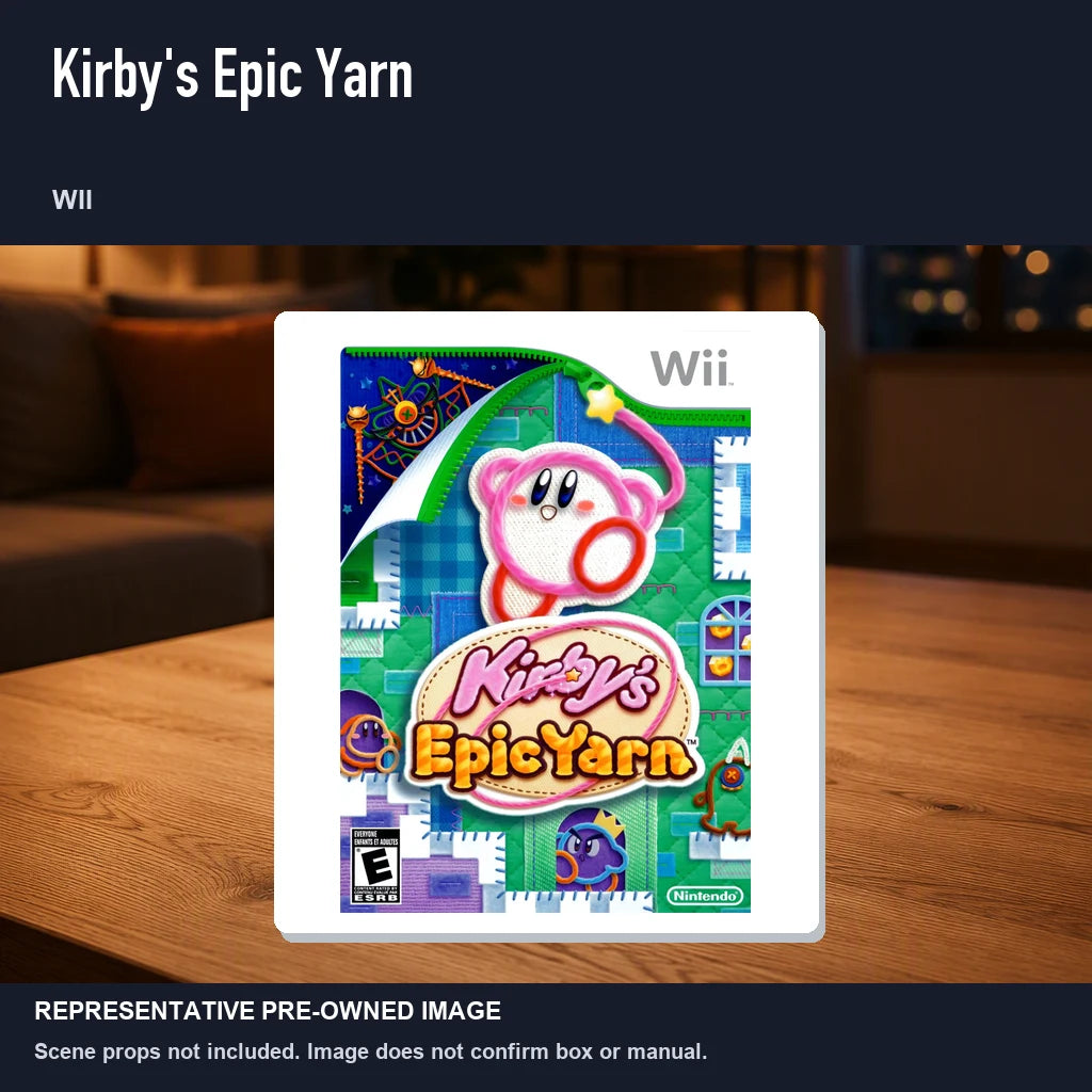 Representative pre-owned Kirby's Epic Yarn (Wii), product image in a styled room scene.