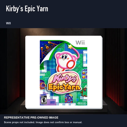 Representative pre-owned Kirby's Epic Yarn (Wii), product image on a display panel.