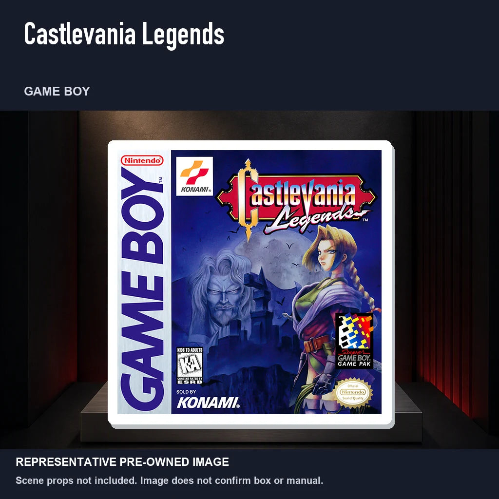 Representative pre-owned Castlevania Legends (Game Boy), product image on a display panel.