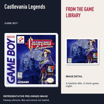 Representative pre-owned Castlevania Legends (Game Boy), editorial image and detail.