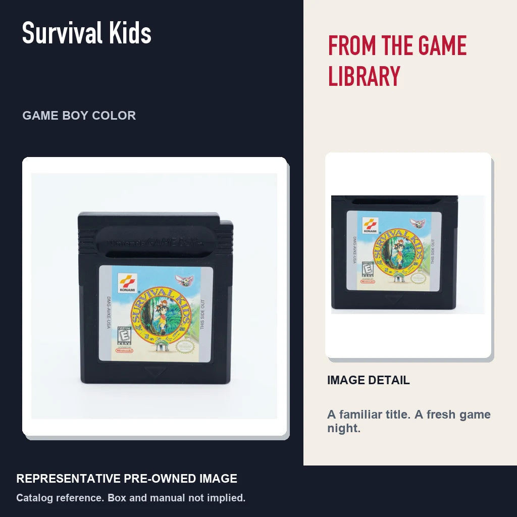 Representative pre-owned Survival Kids (Game Boy Color), editorial image and detail.