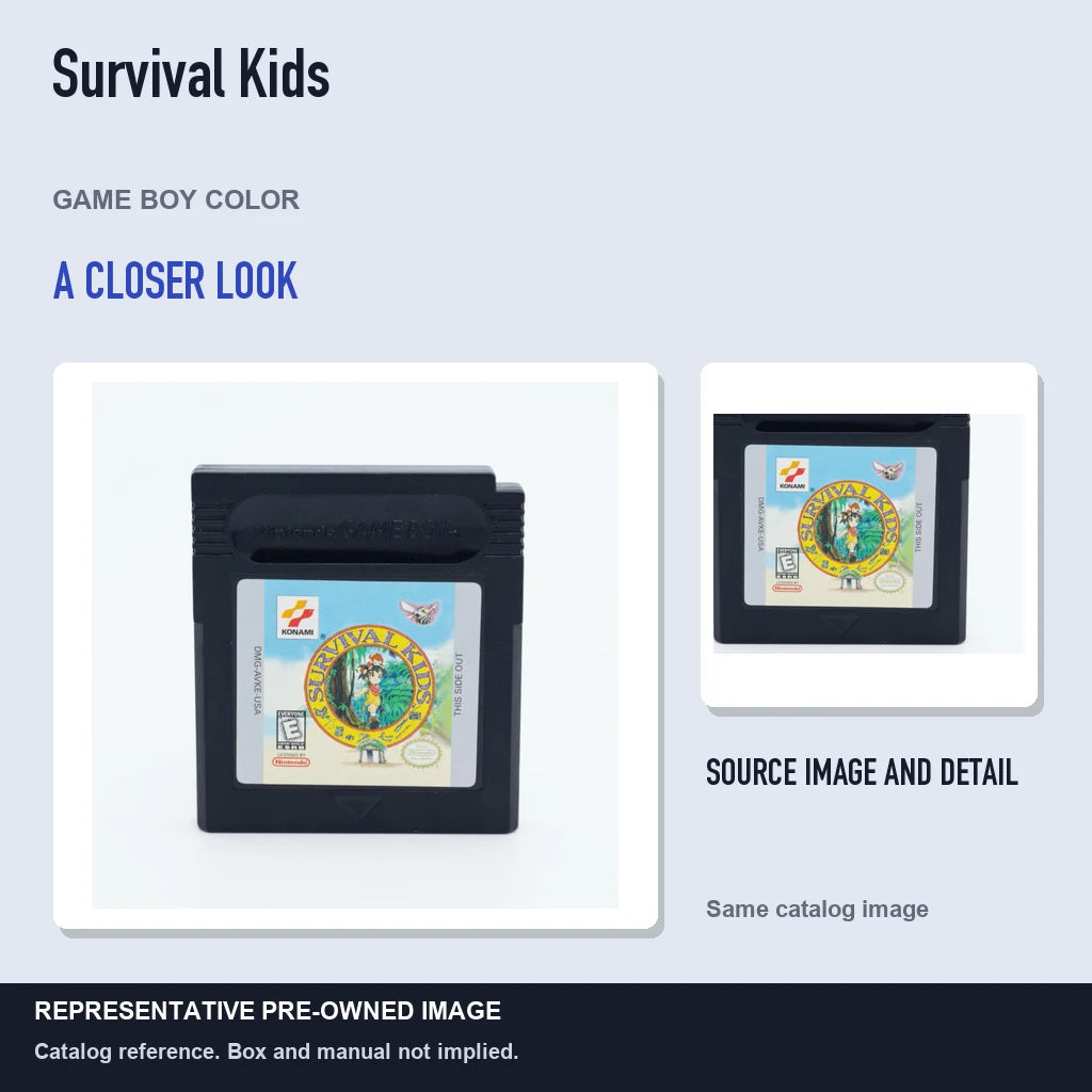 Representative pre-owned Survival Kids (Game Boy Color), full image with detail inset.