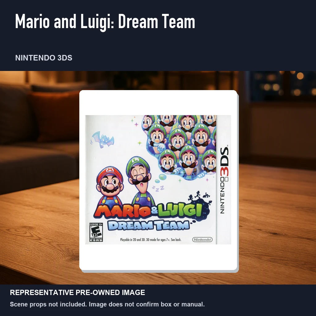 Representative pre-owned Mario and Luigi: Dream Team (Nintendo 3DS), product image in a styled room scene.
