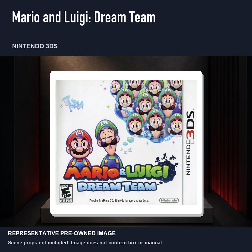 Representative pre-owned Mario and Luigi: Dream Team (Nintendo 3DS), product image on a display panel.