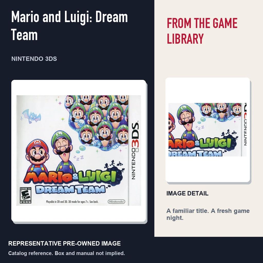 Representative pre-owned Mario and Luigi: Dream Team (Nintendo 3DS), editorial image and detail.