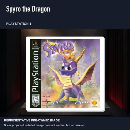 Representative pre-owned Spyro the Dragon (PlayStation 1), product image on a display panel.