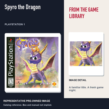 Representative pre-owned Spyro the Dragon (PlayStation 1), editorial image and detail.