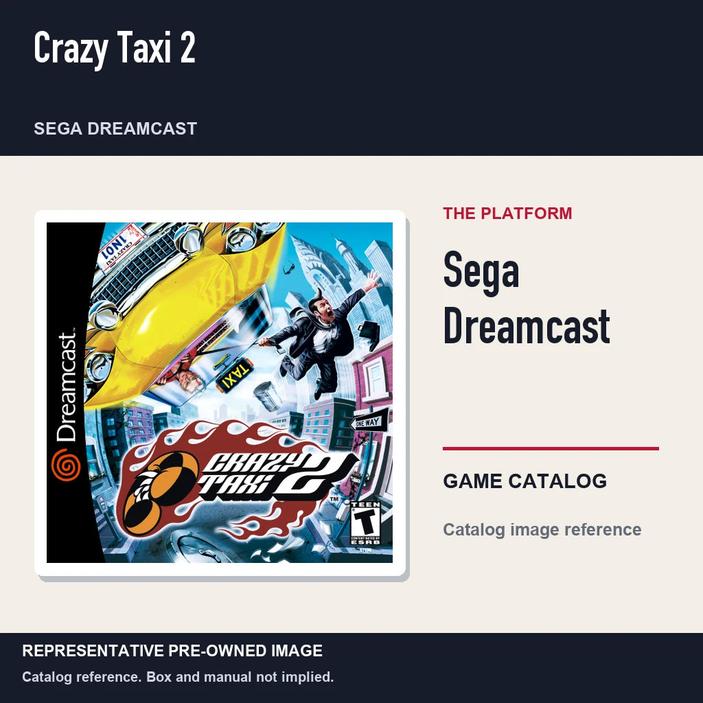 Representative pre-owned Crazy Taxi 2 (Sega Dreamcast), platform product layout.