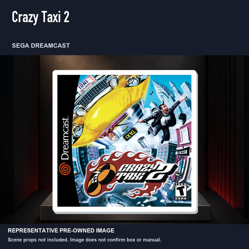 Representative pre-owned Crazy Taxi 2 (Sega Dreamcast), product image on a display panel.