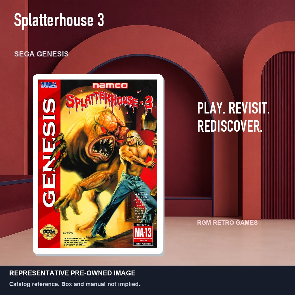 Representative pre-owned Splatterhouse 3 (Sega Genesis), red retro product layout.