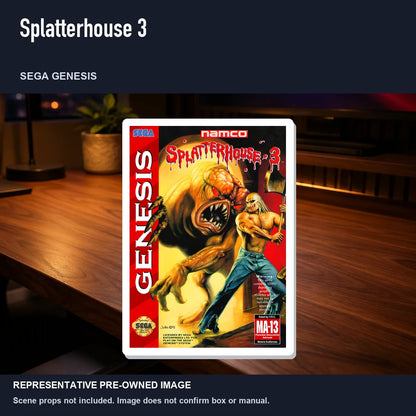 Representative pre-owned Splatterhouse 3 (Sega Genesis), product image in a styled desk scene.