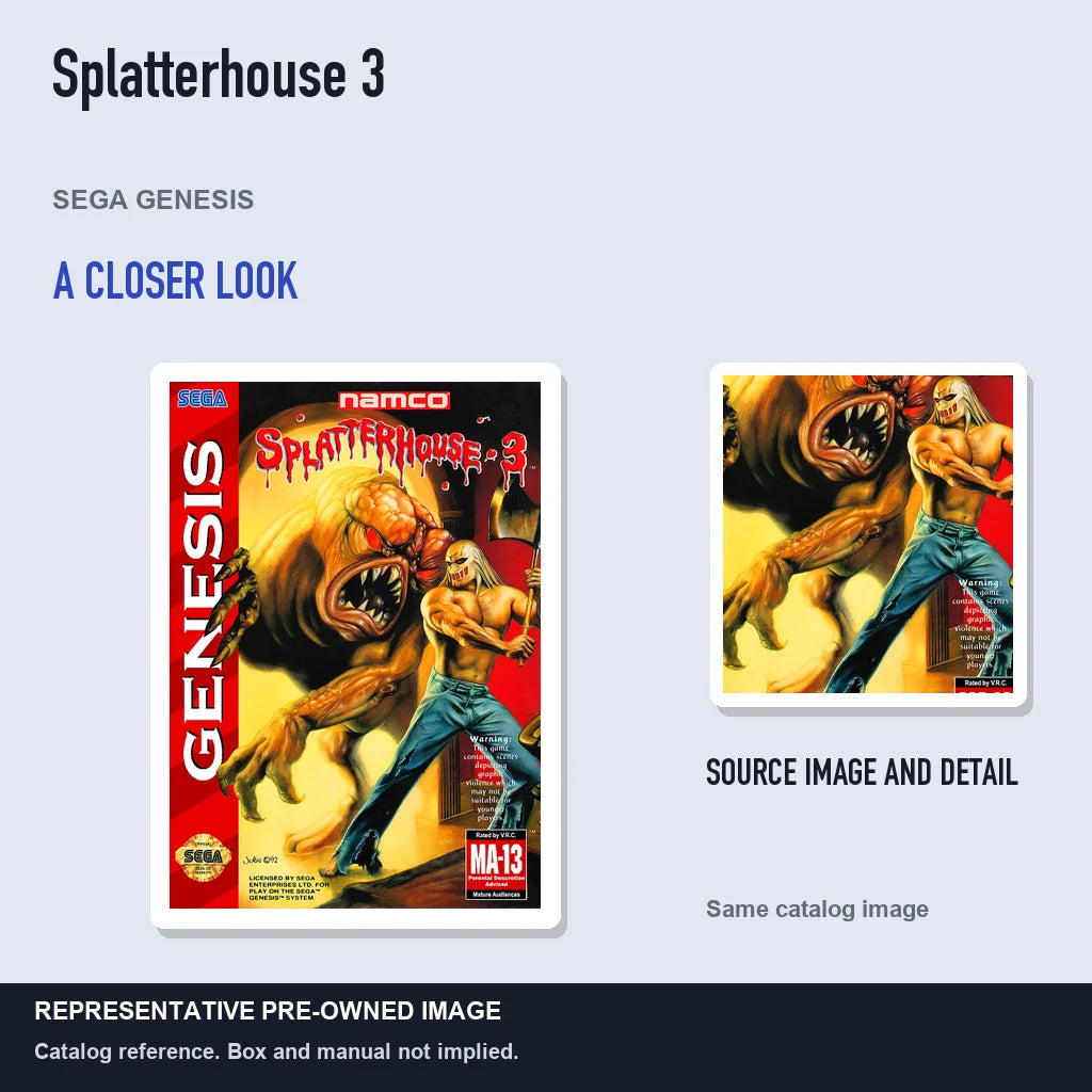 Representative pre-owned Splatterhouse 3 (Sega Genesis), full image with detail inset.
