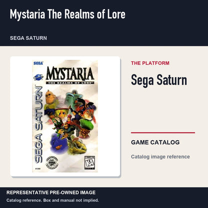 Representative pre-owned Mystaria The Realms of Lore (Sega Saturn), platform product layout.