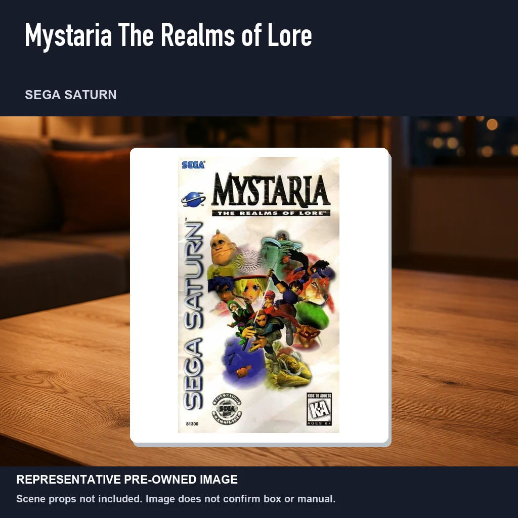 Representative pre-owned Mystaria The Realms of Lore (Sega Saturn), product image in a styled room scene.