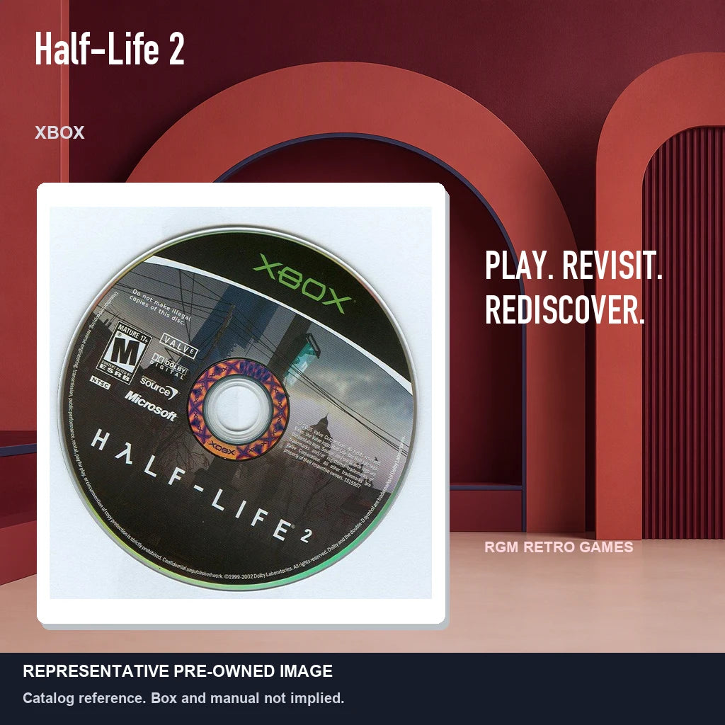 Representative pre-owned Half-Life 2 (Xbox), red retro product layout.