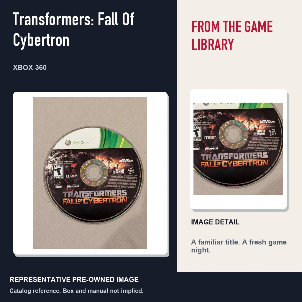 Representative pre-owned Transformers: Fall Of Cybertron (Xbox 360), editorial image and detail.