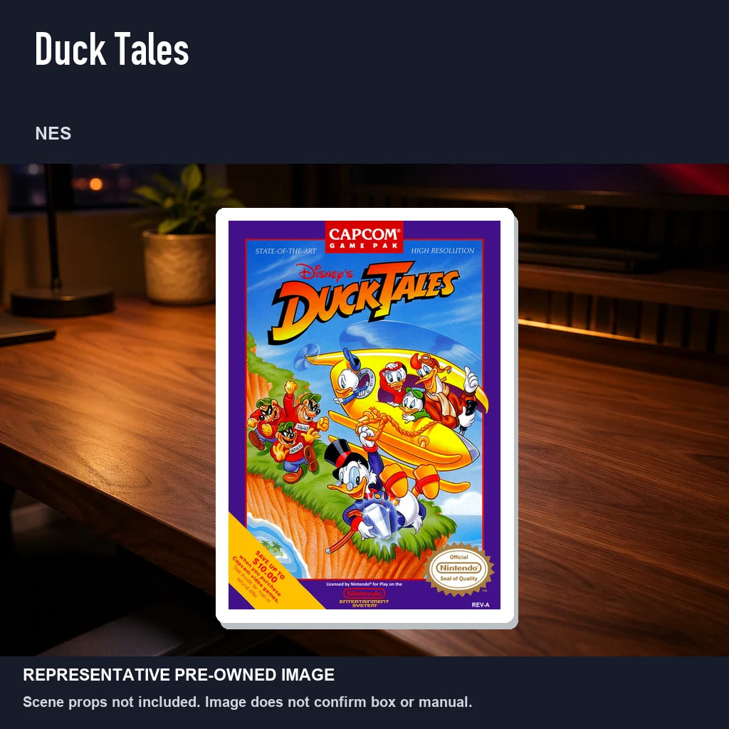 Representative pre-owned Duck Tales (NES), product image in a styled desk scene.