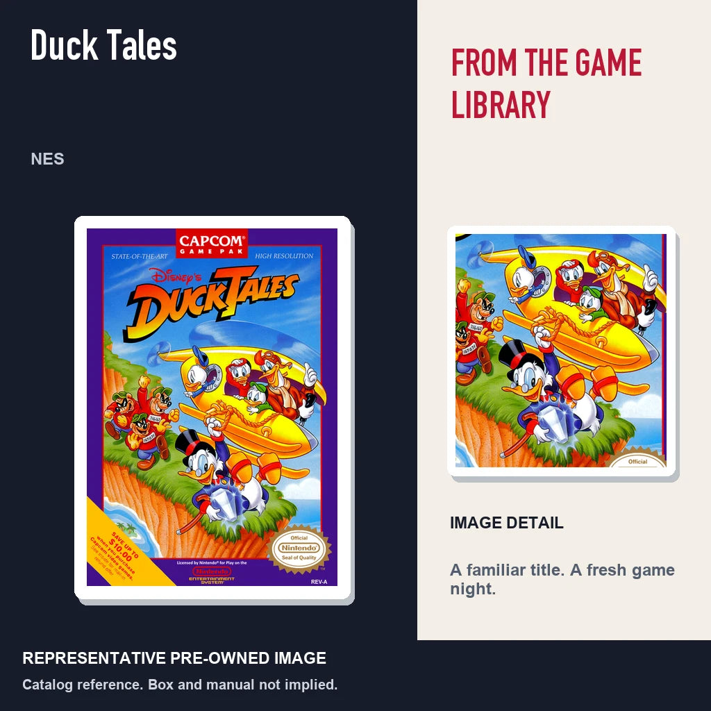 Representative pre-owned Duck Tales (NES), editorial image and detail.