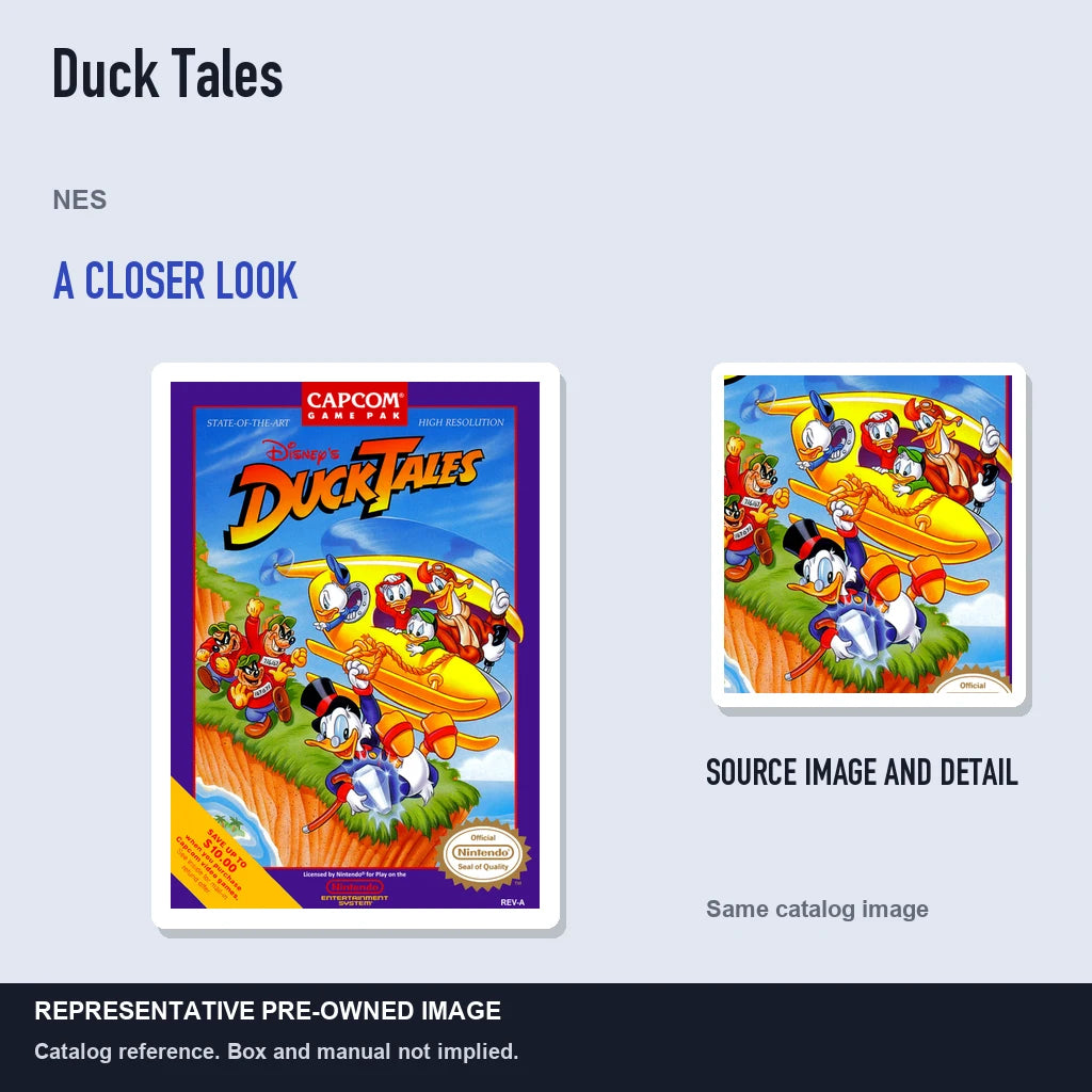 Representative pre-owned Duck Tales (NES), full image with detail inset.