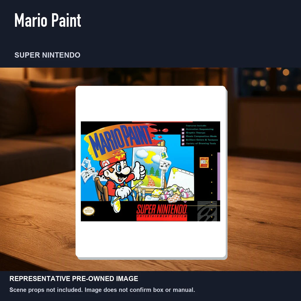 Representative pre-owned Mario Paint (Super Nintendo), product image in a styled room scene.