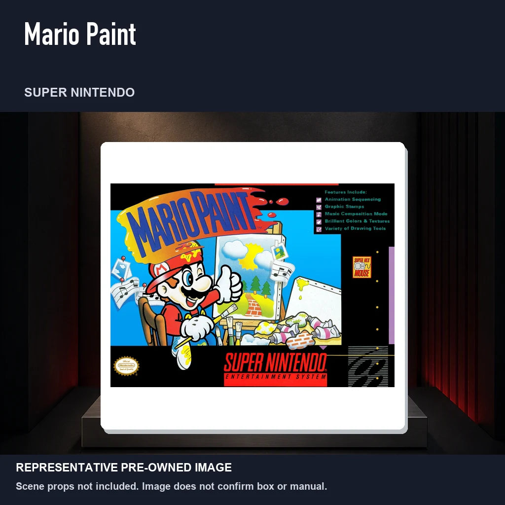 Representative pre-owned Mario Paint (Super Nintendo), product image on a display panel.