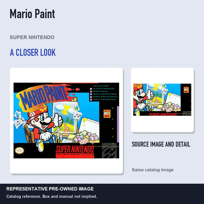 Representative pre-owned Mario Paint (Super Nintendo), full image with detail inset.