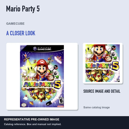 Representative pre-owned Mario Party 5 (GameCube), full image with detail inset.