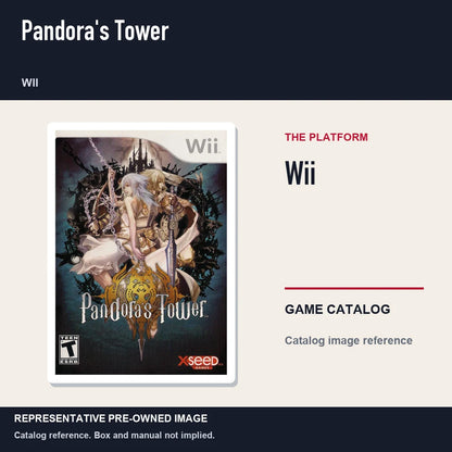 Representative pre-owned Pandora's Tower (Wii), platform product layout.