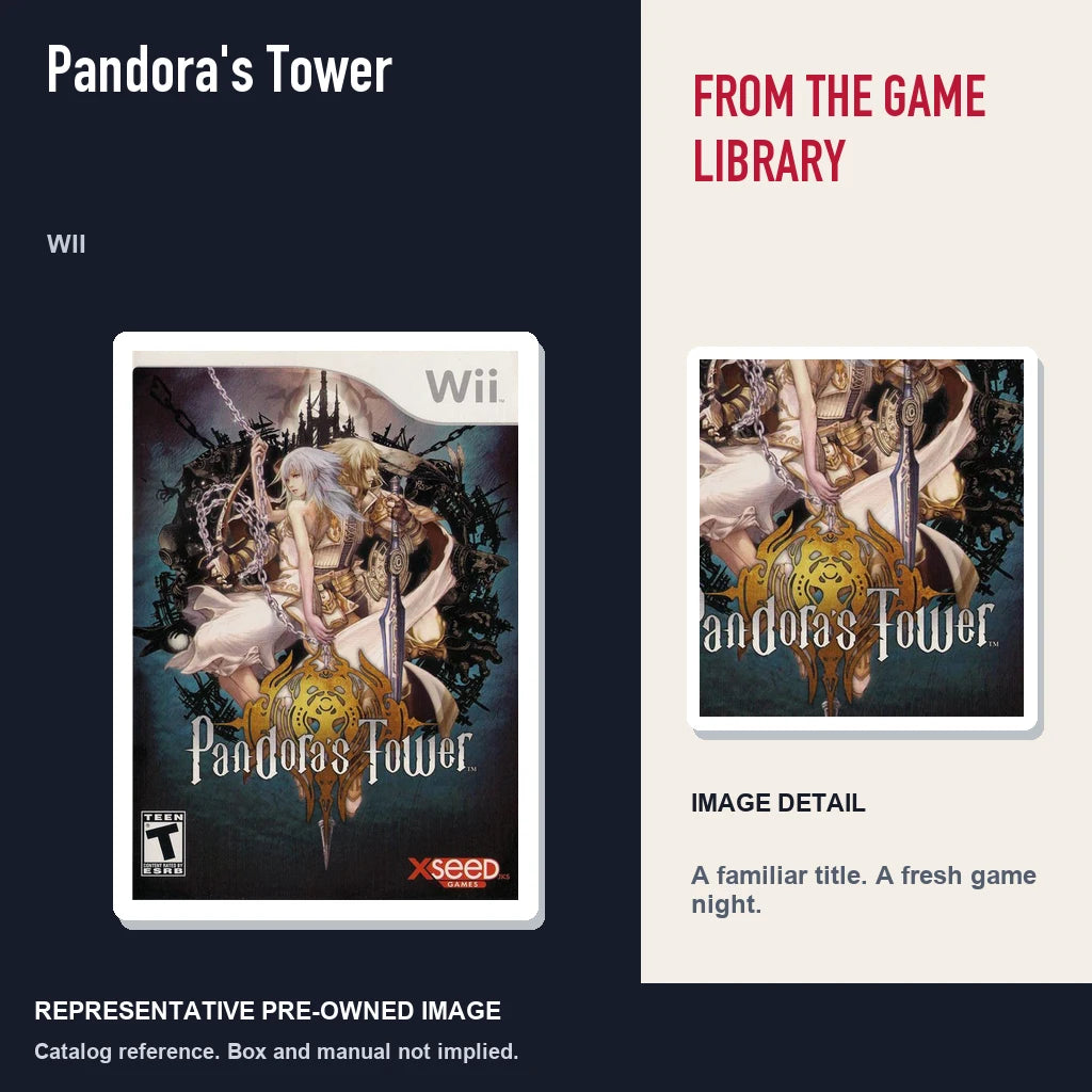 Representative pre-owned Pandora's Tower (Wii), editorial image and detail.