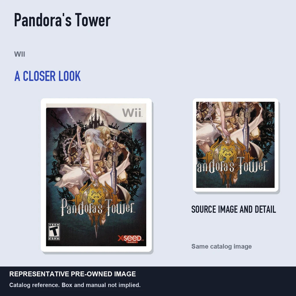 Representative pre-owned Pandora's Tower (Wii), full image with detail inset.