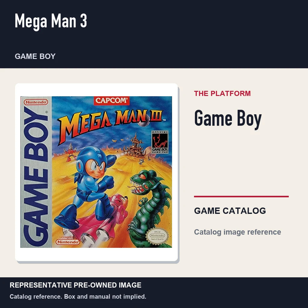 Representative pre-owned Mega Man 3 (Game Boy), platform product layout.