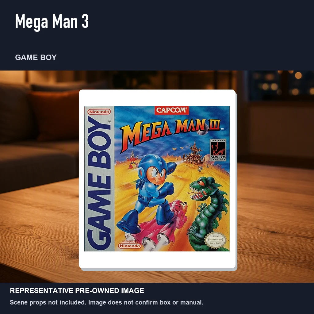 Representative pre-owned Mega Man 3 (Game Boy), product image in a styled room scene.