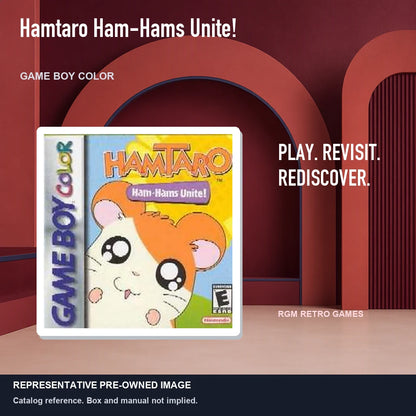 Representative pre-owned Hamtaro Ham-Hams Unite! (Game Boy Color), red retro product layout.