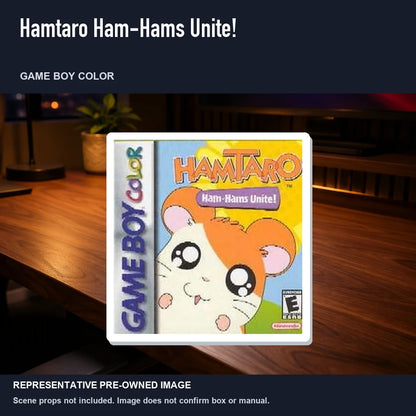 Representative pre-owned Hamtaro Ham-Hams Unite! (Game Boy Color), product image in a styled desk scene.