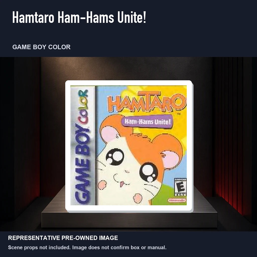 Representative pre-owned Hamtaro Ham-Hams Unite! (Game Boy Color), product image on a display panel.