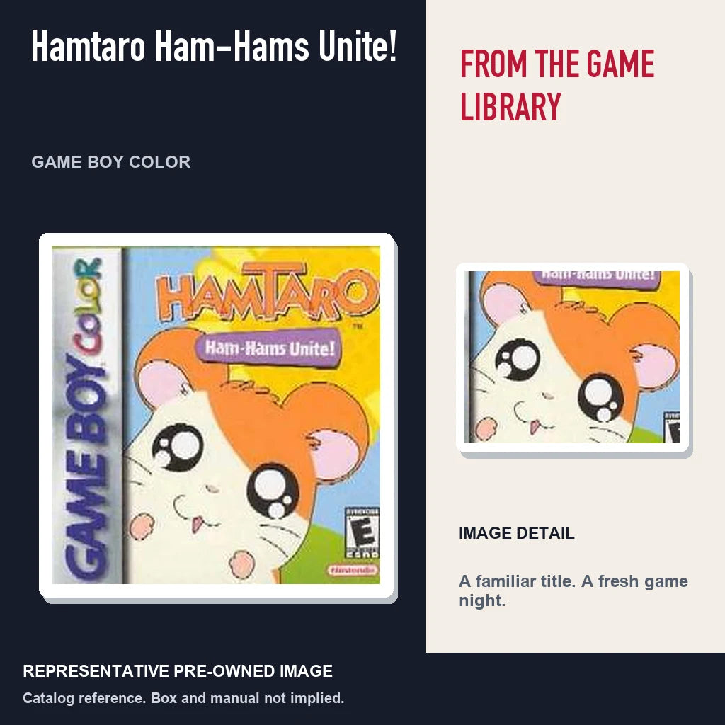 Representative pre-owned Hamtaro Ham-Hams Unite! (Game Boy Color), editorial image and detail.